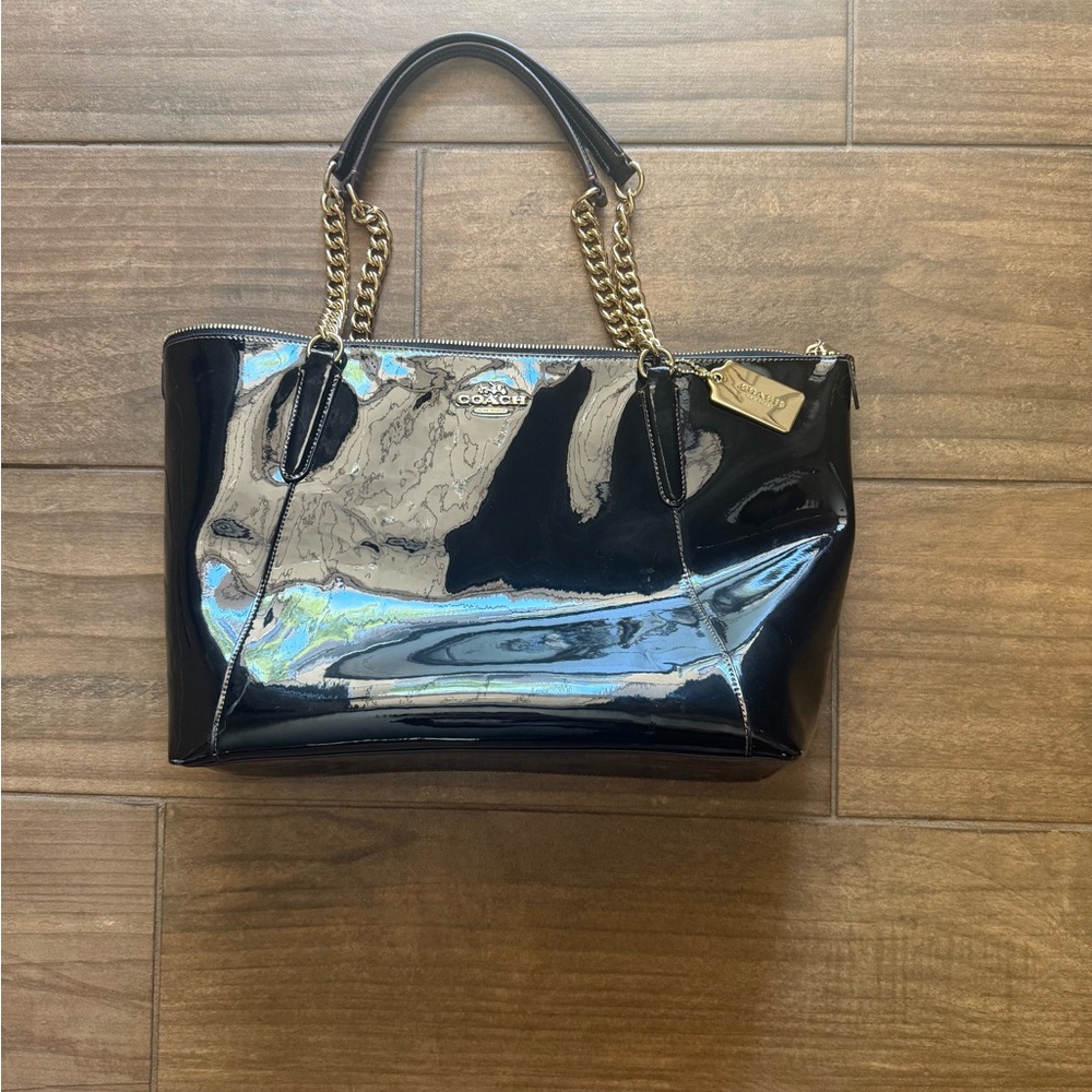 Coach Black Patent Leather Tote Bag